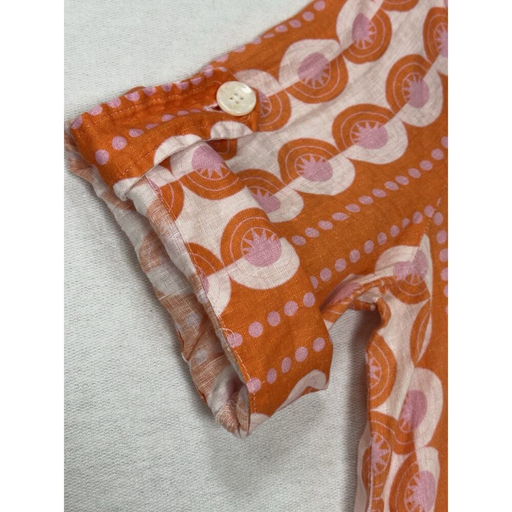 HIHO Tortola Button Front Linen Dress M Orange Coral Print Resortwear Beach Vaca - Picture 2 of 10